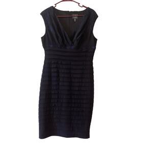 Adrianna Papell Black Layered Detail Lace Overlay Blue Cocktail Dress Size 10
